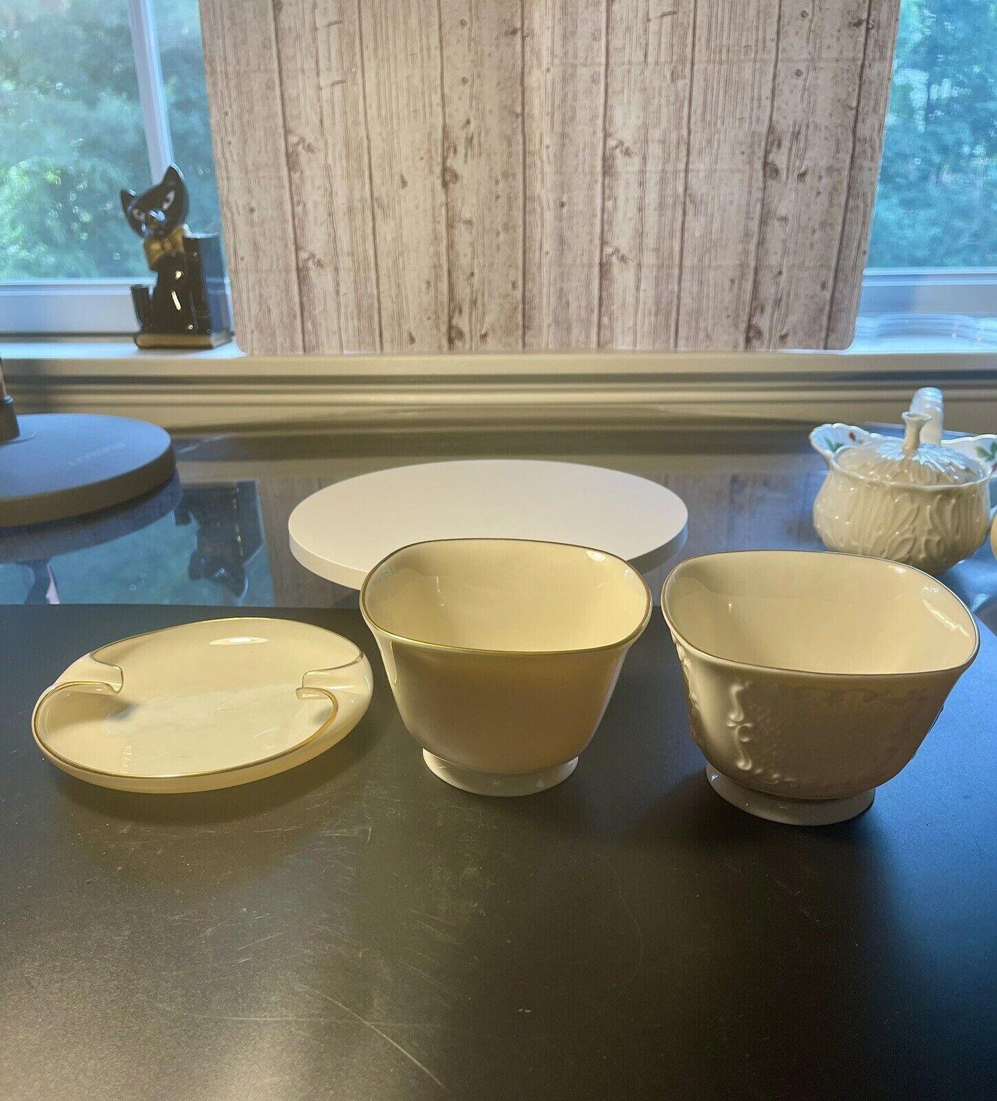 Lenox Vintage 1940's Canterbury Cream 24K Gold Trim Set Ashtray