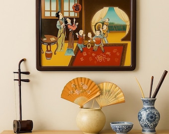 『裏絵』唐代の宮廷の女性たち　クリスタル工芸品　reverse painted Antique Chinese Original Reverse Painted Painting Woman on the