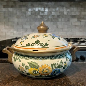 Asta Germany 1970s Handpainted Floral Casserole Pot With Lid, 7x6