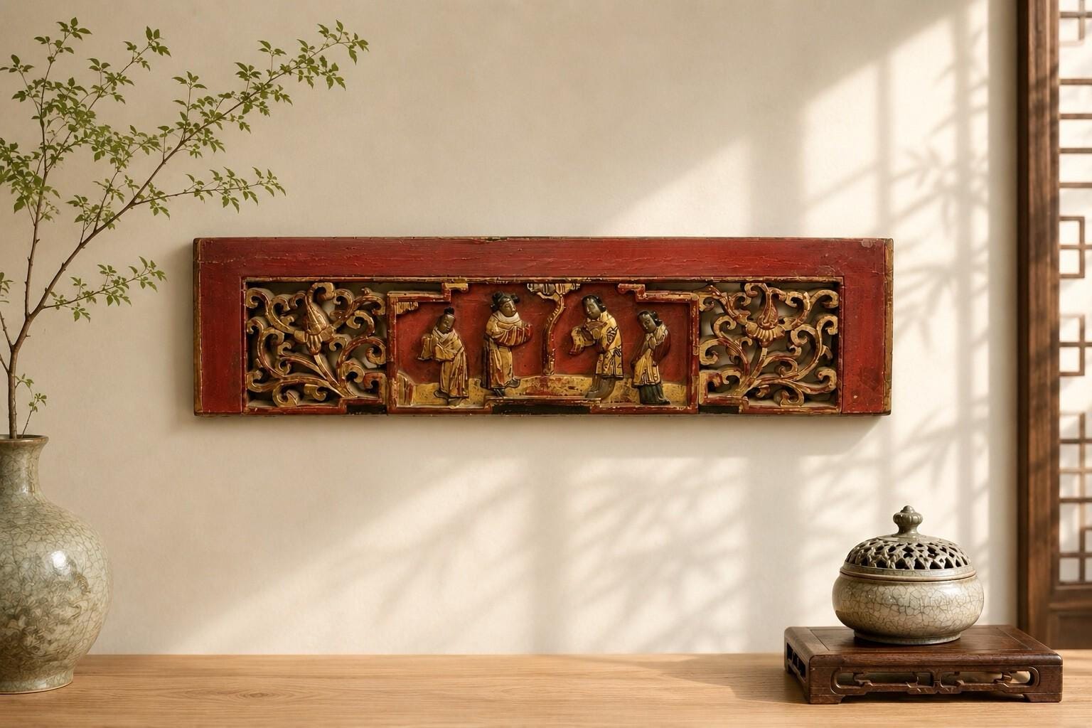 Chinese Lacquer Wood Panel Vintage - Etsy