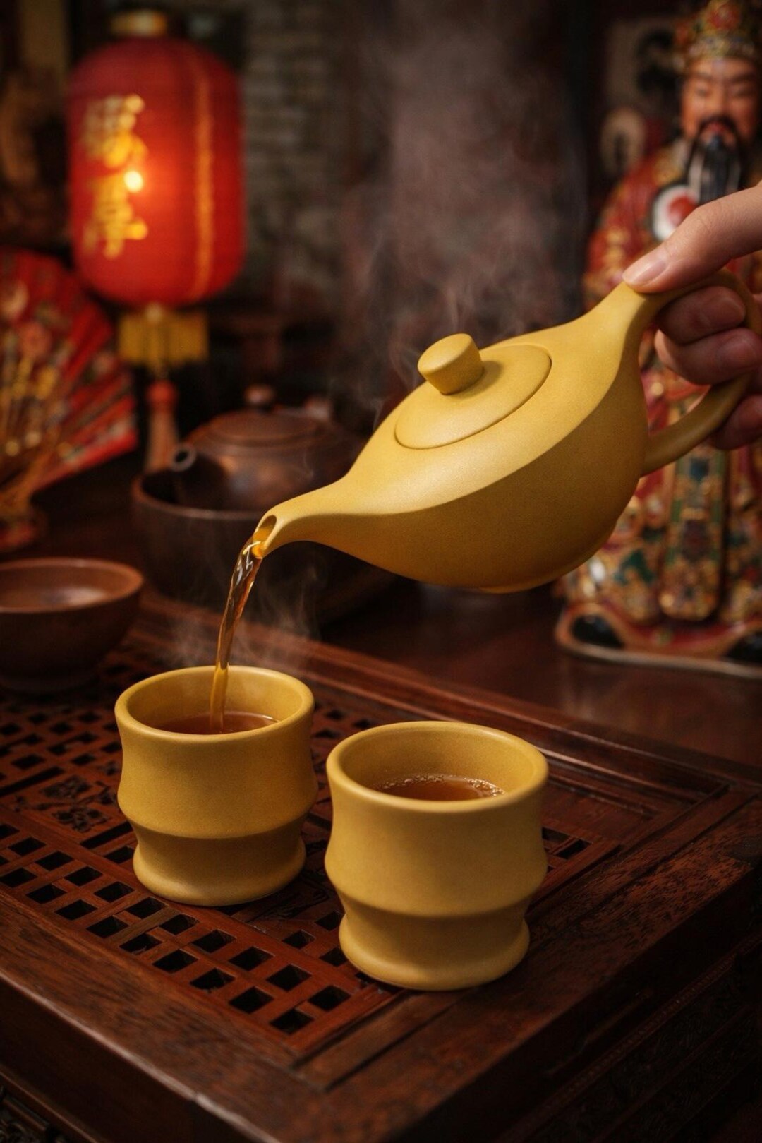 Tazo 1990s Golden Ochre Ceramic Magic Aladdin's Lamp Genie Teapot