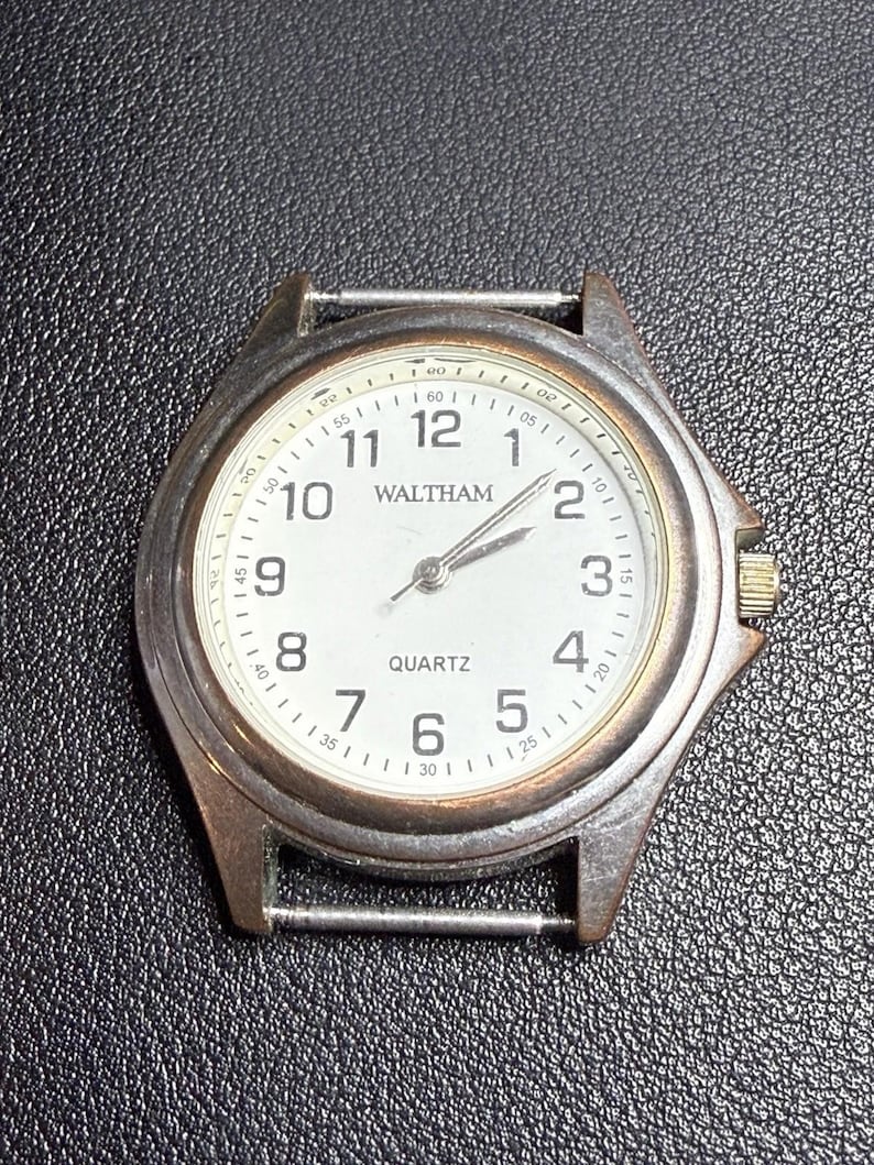 Waltham 1980s Quartz Watch Head White Dial Japan Movement, 1.5”, AS IS image 2