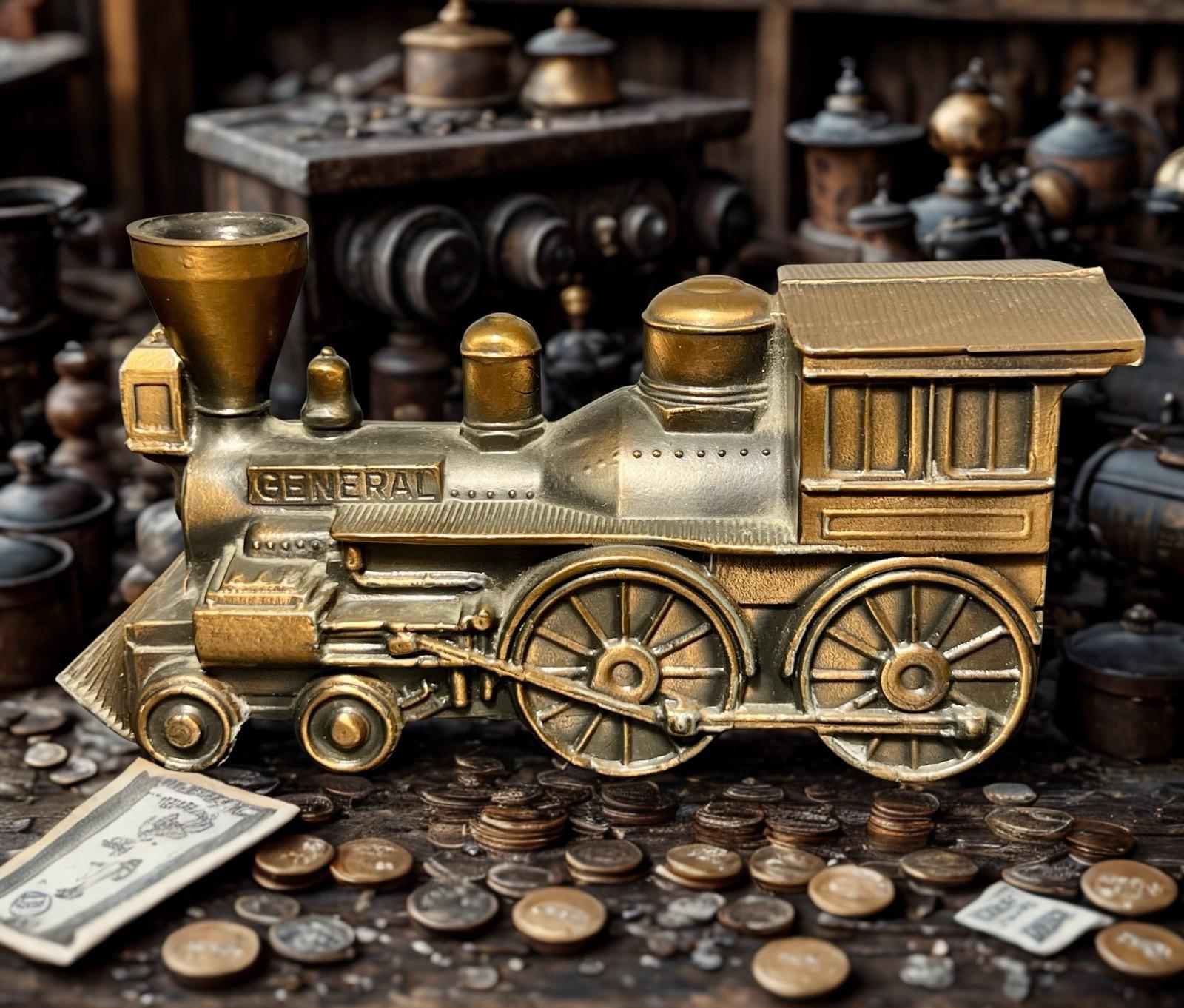 Vintage l bank メタルバンク Banthrico 1974 General Locomotive Die-cast Coin Bank Peoples Bank