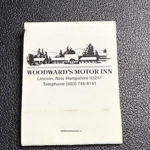 Vintage 1980s Matchbook Woodward’s Motor Inn Lincoln NH, Unused, Unstruck