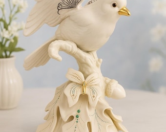 Lenox 1990s China Jewels White Cardinal With Butterfly & Acorns, 5x7”