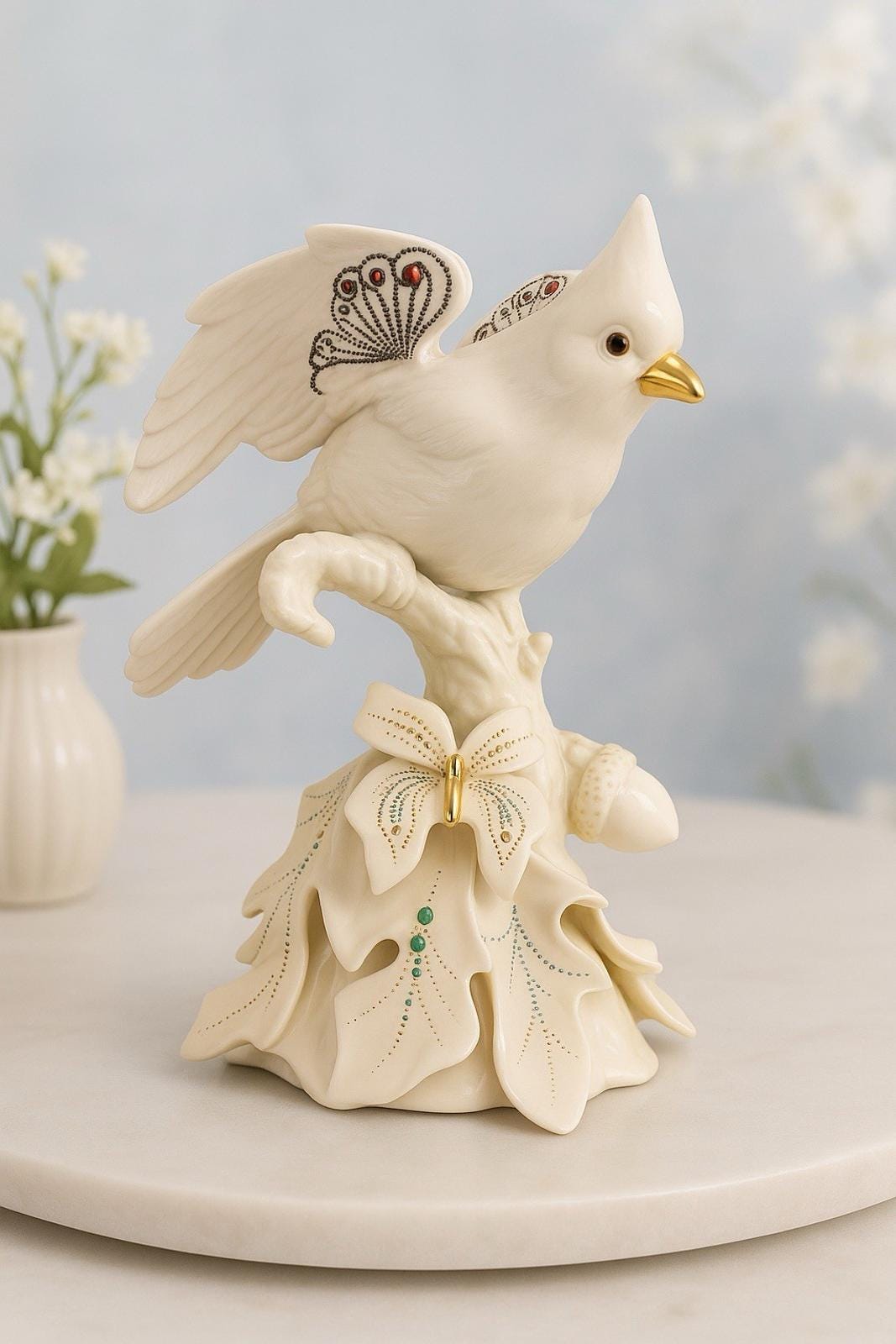 LENOX/レノックス  白鳥姫 1989年 Lenox 1990s China Jewels White Cardinal With Butterfly & Acorns