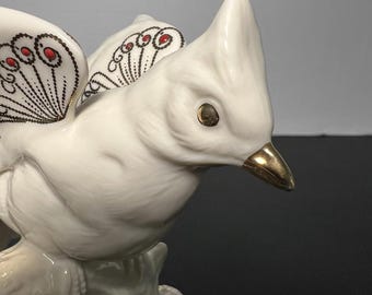 Lenox 1990s China Jewels White Cardinal With Butterfly & Acorns