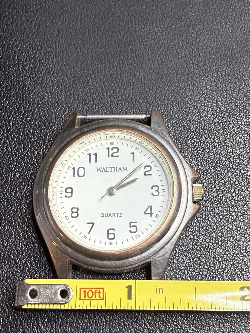 Waltham 1980s Quartz Watch Head White Dial Japan Movement, 1.5”, AS IS image 6