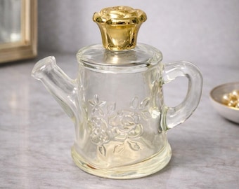 Avon 1970s Field Flowers Teapot Cologne Figural Clear Glass Bottle, 3”