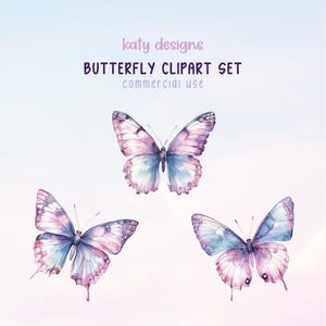 Clipart de mariposa de acuarela etérea: conjunto PNG pastel para uso comercial, artesanos y pequeñas empresas