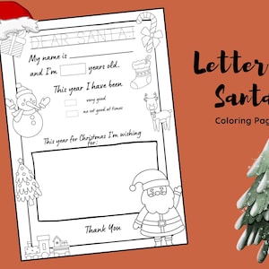 Página para colorear de Carta a Papá Noel imprimible, Carta de Querido Papá Noel para niños, Actividad de lista de deseos navideños