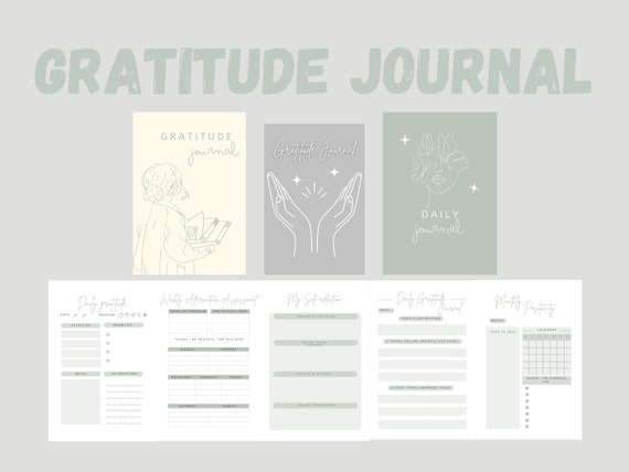 Gratitude Journal Printable BUNDLE! 20 Pages Mindfulness Log, Gratitude Template, Self-Care Planner, Daily Journal for Women, Wellness