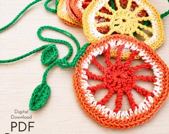 Gehäkelte Citrus Girlande Muster PDF - Bunting mit Zitronen- und Orangenscheibe