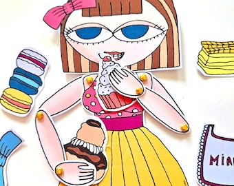 Dessert Girl Paper Doll, französisches Gebäck, Kunstspielzeug (PDF)