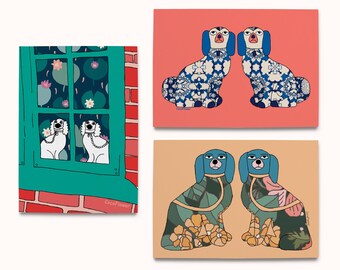 Staffordshire Spaniel Postcard Set – Whimsical Dog Art Prints