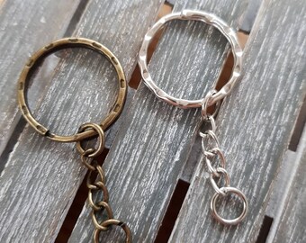 Split Rings Keyring with chain x4 - Flat Metal Jump Hoop, Circle Round Loop for Key Ring, Key Chain Supplies - Bronze or Silver color