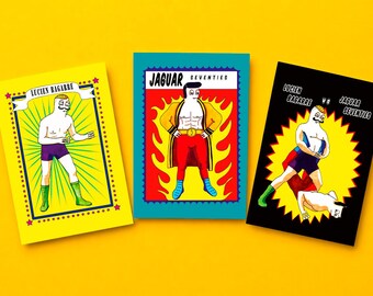 Old Pro Wrestling Art, Postcard Set, Vintage Lucha Libre Prints, Pop Art Decor