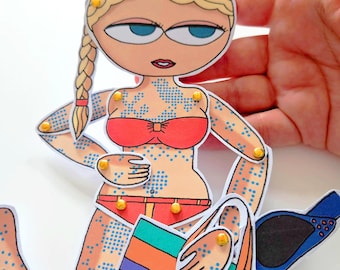 Druckbare Tattoo Girl Papierpuppe, Rockabilly Beach Art Spielzeug (PDF) von CocoFlower