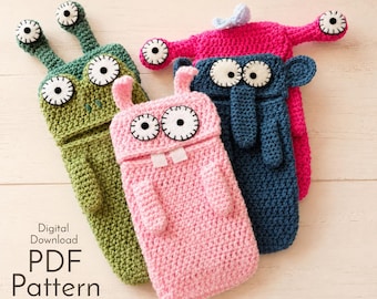 Crochet Monster Phone Case Patterns - Bundle - Frosch, Hase, Alien, Elefant Bundle (Digital PDF)