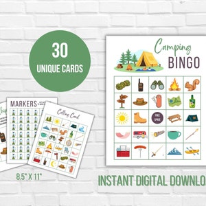 Bingo de camping, jeu amusant en famille, jeu pour enfant, bingo de camping à imprimer