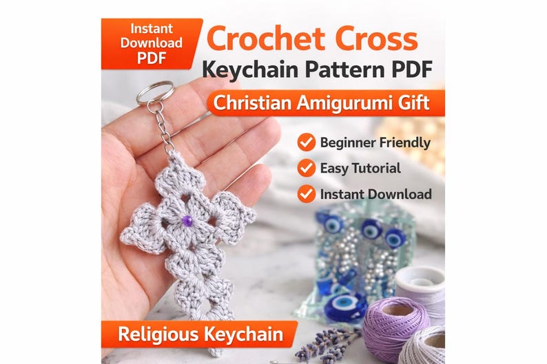Crochet Cross Keychain Pattern PDF | Christian Amigurumi | Religious Gift DIY | Easy Crochet Tutorial image 3