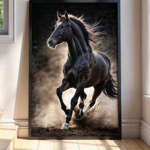 Schwarzes Pferd Wand Kunst zum ausdrucken - dunkles Pferd Fotografie Druck - rustikale Bauernhaus Dekor - wilder Hengst Digital Download