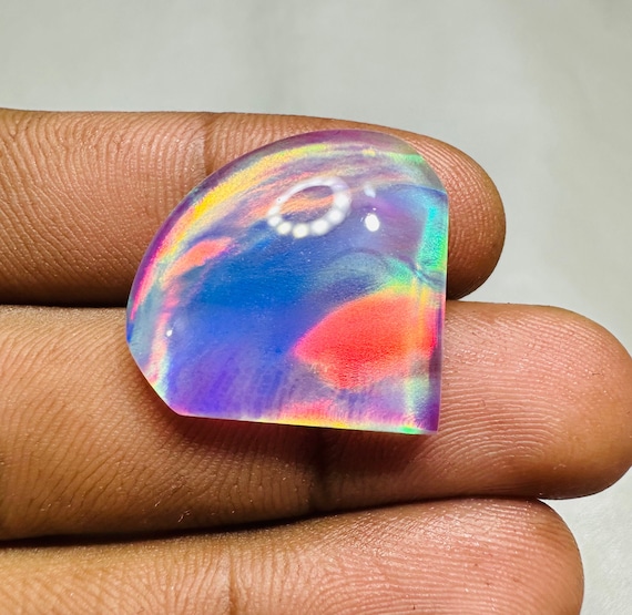 Heart Aurora Opal Gemstone: Lab Created Opal Doublet, 22.80 Carat