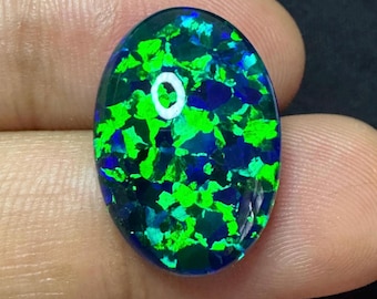 Aurora Opal Cabochon: zwarte Ethiopische opaal doubletsteen (21 x 15 x 6 mm)