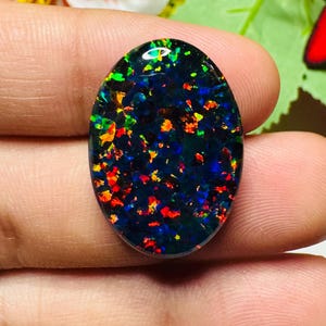 Aurora Opal Cabochon Lab Created Orange Fire Opal Loose Stone for Ring Making, AAA Flash Opal Jewelry Supply Size 25X18 MM