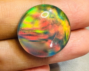 Welo Fire Opal Cabochon: in het lab gemaakte Aurora Opal Doublet (21 x 21 x 6,5 mm)