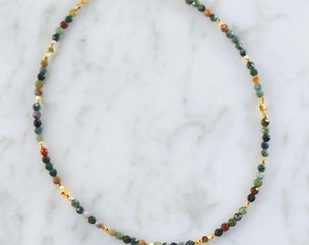 Agate beaded necklace, handmade jewellery, autentic gemstones 18k gold plated necklace