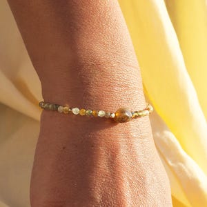 Yellow Australian Opal bracelet, 18k gold plated, beaded natural gemstone bracelet on adjustable chain