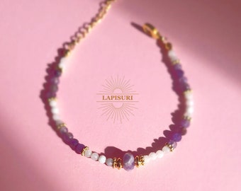 Moonstone amethyst bracelet, 18k gold plated, natural beaded gemstones bracelet, stacking, Gift for her, gift for birthday, boho chic