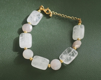 White & Pink Quartz Beaded Bracelet, Handmade in Australia, Gemstone Bracelet, Self love crystal, Taurus birthstone jewellery