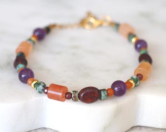 Handmade Gemstone Bracelet | Amethyst Aventurine Jasper Garnet | Boho Crystal Beaded Bracelet | Healing Jewellery Australia