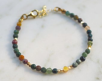 mixed-toned Agate beaded bracelet, handmade jewellery, autentic gemstones 18k gold plated bracelet