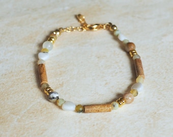 Gemstone beaded bracelet, 18k gold jasper jewellery, Australian opal adjustable bracelet, handmade in Australia