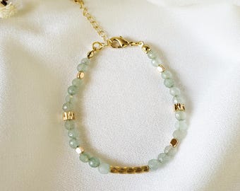 Aventurine dainty tiny bracelet, boho adjustable green gemstone, 18k gold plated green bracelet beach healing beaded bracelet for women
