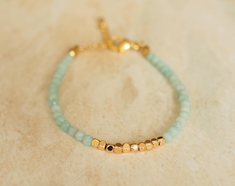 Amazonite Beaded Bracelet, 18K Gold Plated Dainty Bracelet, Handmade in Australia, Virgo birthstone