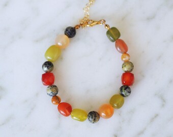 Chunky Beaded Gemstone Bracelet, Australian Opal Jewelry, Carnelian Jade Agate Bracelet, Libra Birthstone, Healing Jewellery