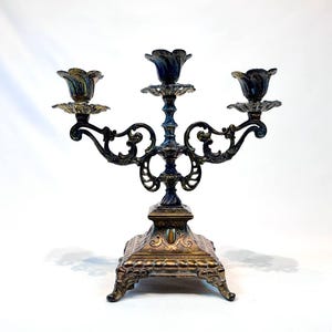 Candelabra. Vintage Candelabra Made of Brass and Cast Iron. Ornate Three Arm Candleholder.