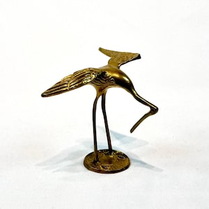 Vintage Brass Crane Figurine, Mid Century Bird Decor, Heron, Egret, Stork