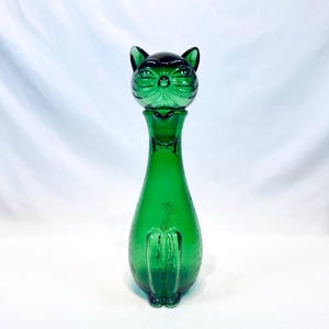 Very Large Empoli Green Cat Decanter Italian Glass 1960s MCM Green Glass Genie Italian Collectable