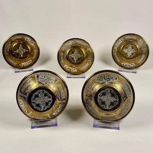 Einzigartige fünf Schüsseln syrische Damaskus Design Antikes Kupfer und Sterling auf Made In Syrien.