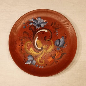 Scandinavian Wood Plate Serving Tray Handpainted Norwegian Folk Art Rosemaling One-of-a-kind Cottagecore Rustic Gift