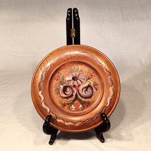 Scandinavian Wood Plate Serving Tray Handpainted Norwegian Folk Art Rosemaling One-of-a-kind Cottagecore Rustic Gift