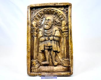 Vintage Ceramic Relief Wall Plaque - Tudor Style Decor