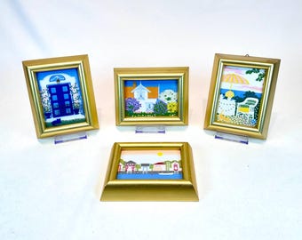 Porsgrund Norway Ceramic Art Tiles in Gold Frames, Set of 4