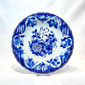 Vintage Delft De Porceleyne Fles Plate, Antique Fruit and Vegetable Pattern Plate, Delft Charger, Royal Blue Delft Plate, Delft Blue Ceramic