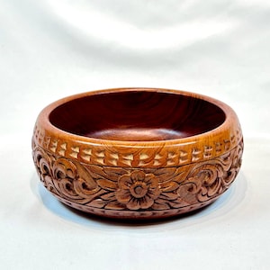 Wooden Bowl, Vintage Handcarved Wood Bowl, Scandinavian Wooden Bowl,Rosemaling Folk Art, Hand Carved Wooden Dish,Norwegian Wooden Bowl